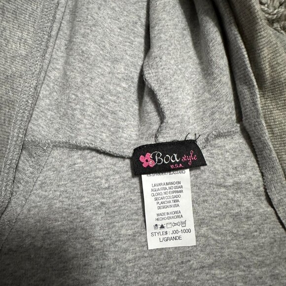Y2K Gray Hooded Babytee Size L Boa Style - Picture 4 of 6